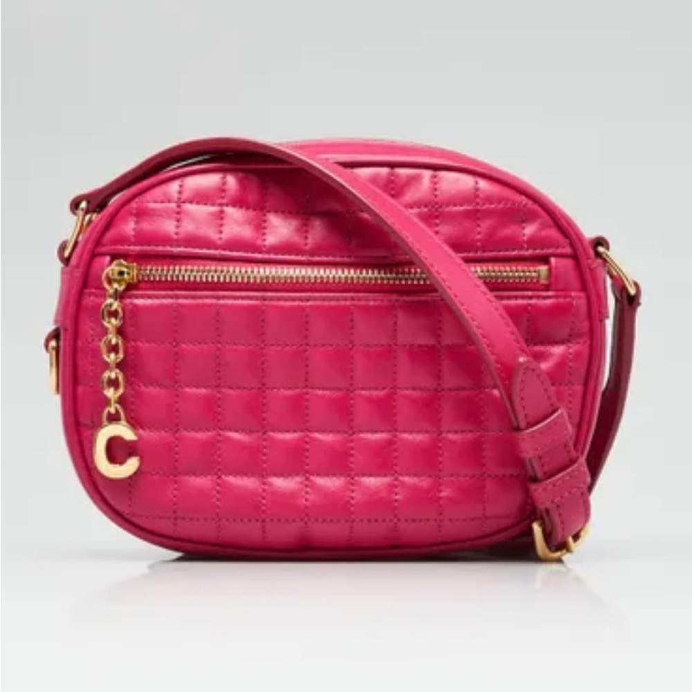 Authentic Celine Small C Pink Quilted Shoulder Bag